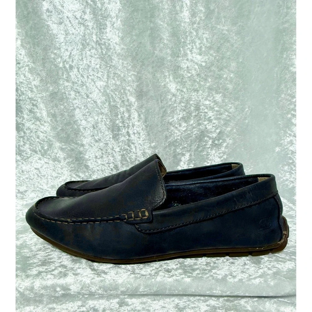 Born Mens Size 10 Navy Blue Soft Leather Driving Loafers Moc Toe Slip On Shoes